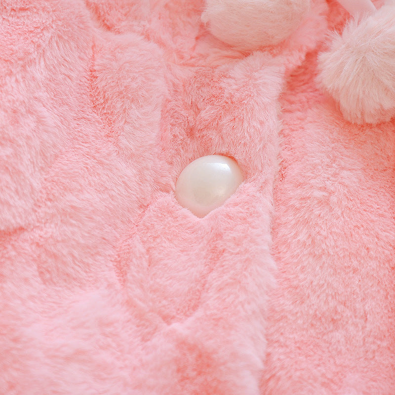 Girl's Pink/White Plush Rabbit Ears Hooded Jacket/ Cloak